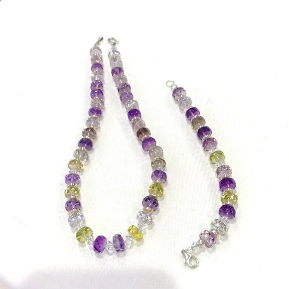 Hand Made Jewelry - 💜💚 Fluorite, Swarovski, and Sterling Silver Necklace and Bracelet Set